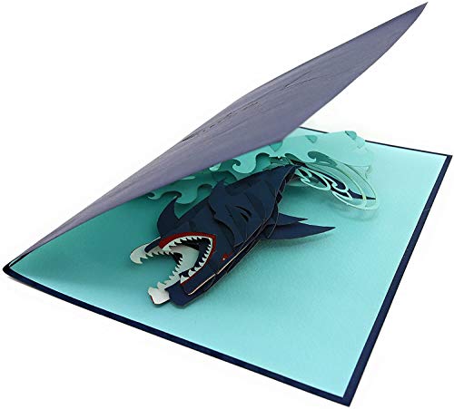 Poplife Great White Shark 3D Fathers Day Pop Up Card - Ocean Birthday Pop Up Father's Day Card, Congratulations, Get Well - Fold Flat For Mailing - For Friend, For Daughter, For Husband, For Son #TOP7