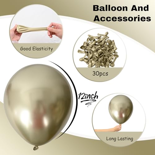Image of Jobkoo Metallic Gold Balloons, 12Inch Chrome Light Gold Balloons 30Pcs Champagne Gold Metallic Party Balloons Golden Helium Latex Balloon for Birthday Baby Bridal shower Boho Wedding Party Decorations