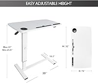 Vista 3 de Mesa de cama neumática de altura ajustable con ruedas ocultas, puertos USB, ranura para almohadilla, portátil, carrito de escritorio de pie, mesa