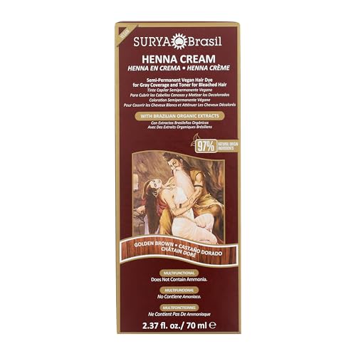 Surya Brasil - Henna Cream, Semi-Permanent Golden Brown Hair Color Treatment for Gray Coverage, Deep Conditioning Hair Dye, 2.37 oz / 70 ml