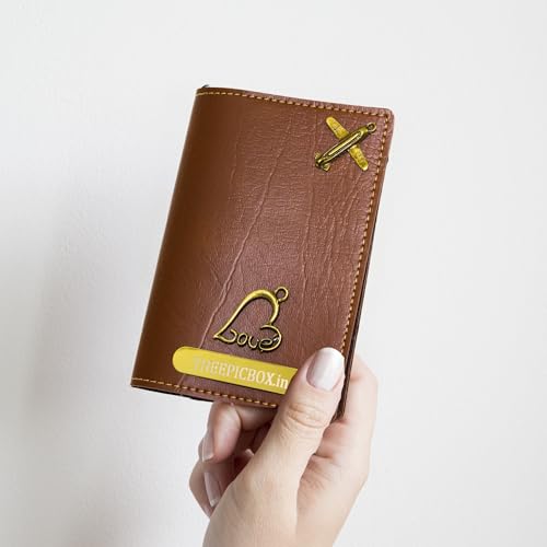 Image of Personalized Leather Passport Holder Cover | Custom Name & Charm | Sleek & Stylish Travel Wallet for Men & Women | Faux Leather Passport Cover | Unisex Travel Accessory (Light Brown)