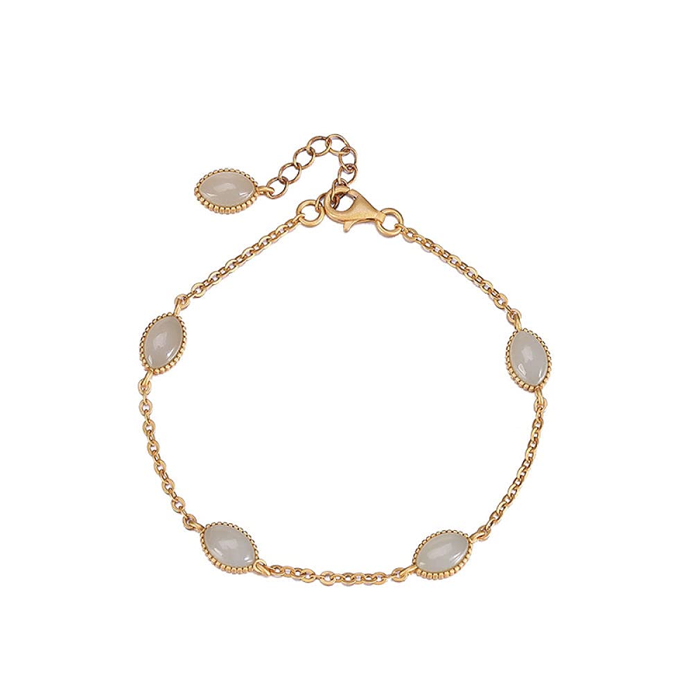 Girls Accessories Bracciale in Argento Sterling 925 Vintage da Donna Semplice Giada Dorata e Giada Bianca Fascino Classico per Gioielli Spiaggia Estiva Birthday Gift