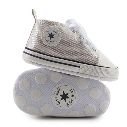 Image of Unisex Baby Girls Boys Canvas High-top Shoes, Newborn Infant Anti-Slip Soft Sole Frist Walking Breathable Sneakers