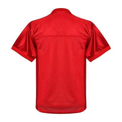 Youth Football Jersey American Football Jersey Sports T-Shirt Blank Kids Football Practice Jersey (Red, L)
