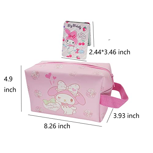 Rondlaho Kawaii Medy Travel Cosmetic Bag With Mirror, Large Capacity Cartoon Cosmetic Pouch Makeup Bag With Zipper, Pu Travel Toiletry Bag Makeup Accessories Organizer, Foldable Storage Bags #TOP4