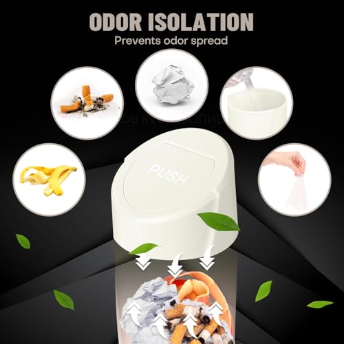 Image of Car Trash Can Bin with Lid - Car Garbage Can Cup Holder - Cream Mini Leakproof Vehicle Garbage Bin with 20pcs Trash Bags-Automotive Organizers and Storage for Front Back Seat Accessories