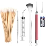 Xuke Tonsil Stone Removal Set Includes 1 Stainless Steel Tonsil Stone Removal Tool, 1 Tonsil Stone Remover with LED Light, 100 Long Swabs...