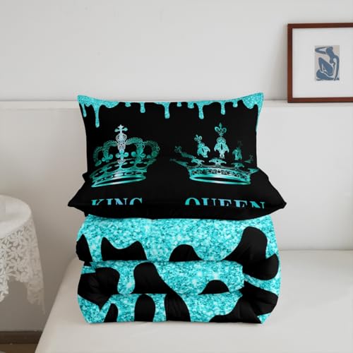 Image of Feelyou Couple Crown King Queen Comforter Twin Size, Mr Mrs Bedding Set Anniversary Comforter Set for Couple Man Woman Romantic Duvet Set Couple Bed Set 2Pcs