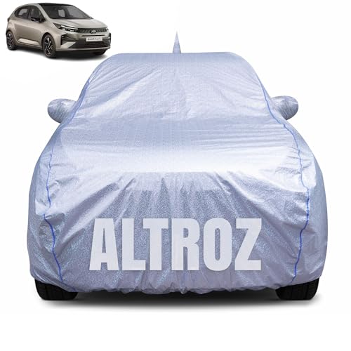 Image of 100% Waterproof Car Body Cover for Tata Altroz (2020-2025) with Mirror Pocket, Heat & UV Resistant, Triple Stitched, Soft Lining, Bottom Elastic & Piping (Silver Reflective)