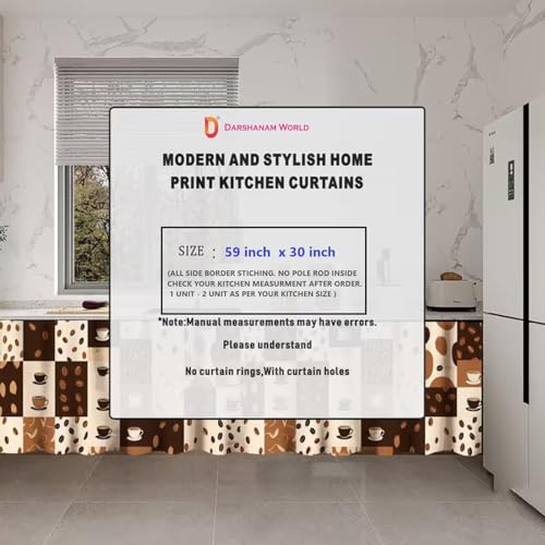 Image of Kitchen Premium Rod Pocket Cabinet Curtain, Heavy Quality Dust-Proof Under-Counter Storage Cover for Open Shelves, Pantry, Washbasin Area (1, World Food Day)