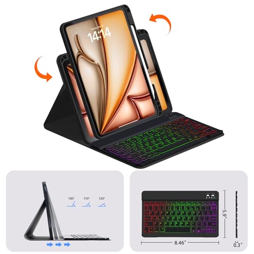 Magic Detachable Keyboard Case for iPad Pro 11 inch(4th/3rd/2nd/1st Gen), iPad Air 11 inch M3 (2025) / M2 (2024), iPad Air 5th/4th Gen, with Pen Holder, Wireless Backlit Keyboard Rotating Cover, Black by VOWUBO - Used condition - Image 2