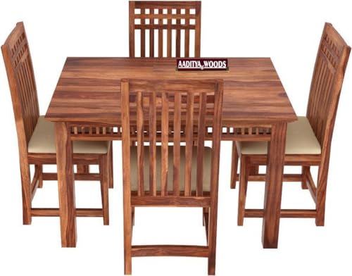 Image of AADITYA WOODS Solid Sheesham Wood 4 Seater Dining Table Set with Chairs for Living Room Home Wooden Dining Table Set for Office Restaurant Modern Dining Room Set-45x30x30inch
