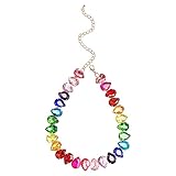 X Hot Popcorn Rhinestone Necklace Crystal Necklace Choker Necklaces Rainbow Necklace Colorful Necklaces for Women and Girls