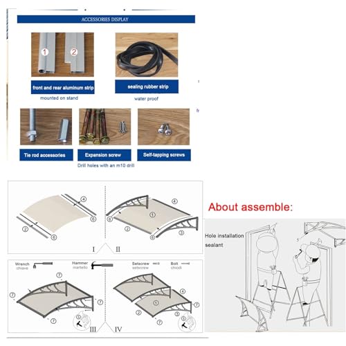Auvent de porte extérieur imperméable 60x80cm contre la pluie - 6