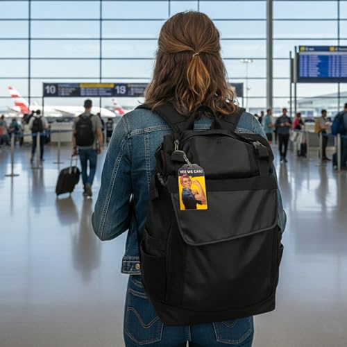 Image of 2 Pack - Rosie the Riveter inchYes We Can inch Luggage Tags with Plastic Loop & Contact Display - Iconic Travel ID Tag for Suitcases, Bags & Backpacks - Patriotic Feminist Empowerment Design Travel Accessory