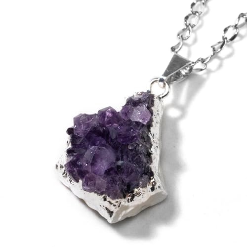 KALIFANO - Amethyst Druze Healing Crystal Pendant on Necklace, Natural Brazilian Amethyst, Elegant Necklace for Spiritual Awareness and Stress Relief