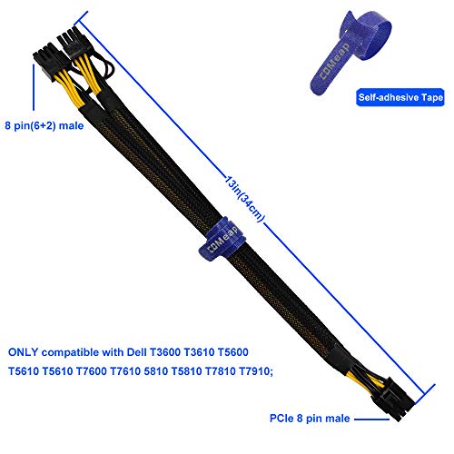 Image of COMeap 8 Pin Male to Dual 8 Pin(6+2) Male PCIe Power Adapter Cable for Dell T3600 T3610 T5600 T5610 T5610 T7600 T7610 5810 T5810 T7810 13-inch(34cm)
