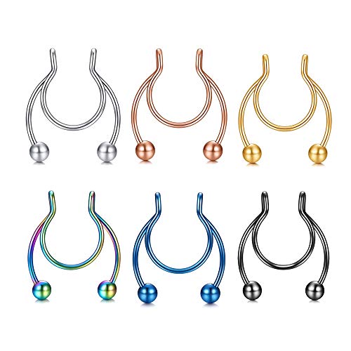 Gnoliew Fake Nose Ring Hoop Faux Septum Piercing Non Pierced Jewelry 6-30 Pcs 8mm&20G Stainless Steel Clip-On Earrings Nose Lip Cartilage Hoops(A2)