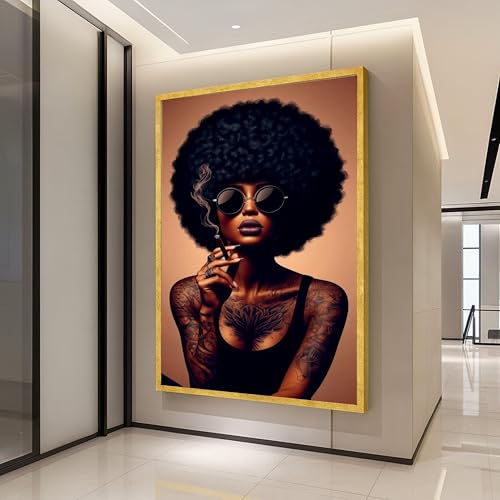 Tableau femme afro-américaine pour sublimer un mur blanc portrait tatoué