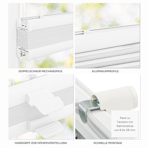 Estika Wabenplissee ohne Bohren nach Maß – Thermo- und Verdunkelungsplissee, Premium Klemmfix (8–28 mm), erhältlich in verschiedenen Breiten (30–129 cm) und Höhen (50–149 cm). Montagezubehör inklusive