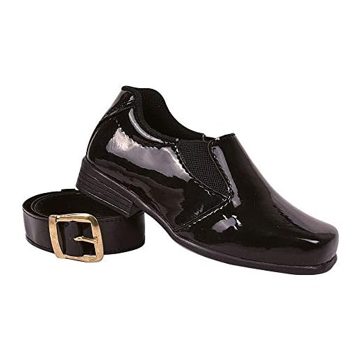 Sapato Social Infantil Menino Elástico Preto Verniz com Cinto