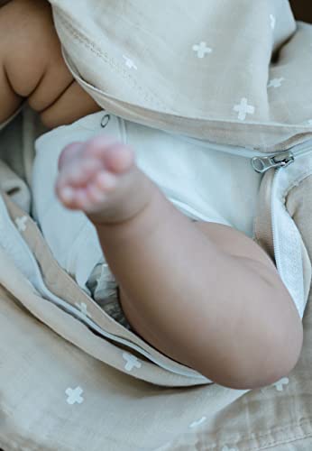 Image of Little Unicorn 6-12 Month Premium Muslin Sleep Sack 1.1 TOG | Soft & Breathable Muslin Cotton for safer sleep | 2 way zipper (Taupe Cross)