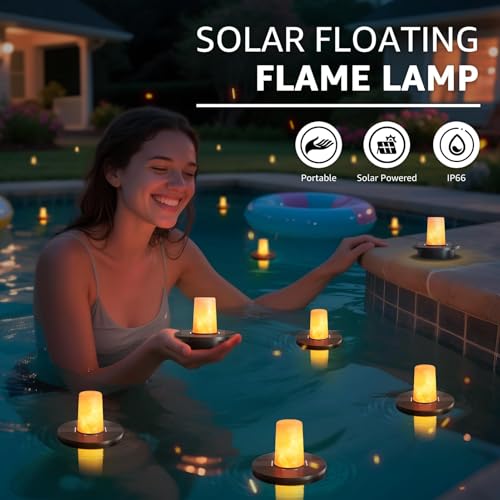 GGNOO Small Solar Floating Pool Candle Lights, 3-Pack Solar-Powered Float Candles Lamps Tea Light for Pond Party Garden Backyard Outdoor Decor — view 2