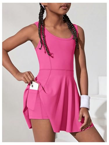 Girl's Sleeveless Tennis Dress High Waist A Line Ruffle Athletic Sports Mini Dress4