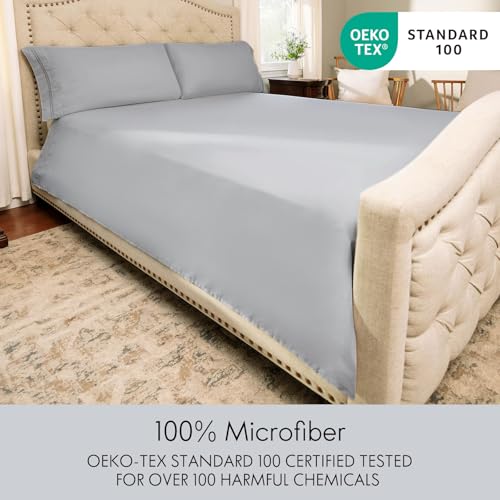 Image of ClevaHome Queen Size Sheets - 6 Piece Fitted Bed Sheet Set, Misty Grey
