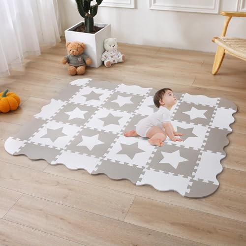 INTOMENG Alfombra Puzzle Infantil para Bebe Niños Alfombrilla Juego Puzzle con Valla 12+18 Piezas Colchoneta Rompecabezas bebé Suelo Acolchado para Bebes Acolchado Tapete Gateo 110×142×1cm