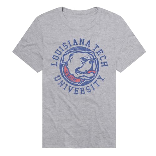 Louisiana Tech University Bulldogs Classic Retro Stamp Logo Official NCAA Classic Ring-Spun T-Shirt Unisex for Men & Women, Athletic Heather, Medium
