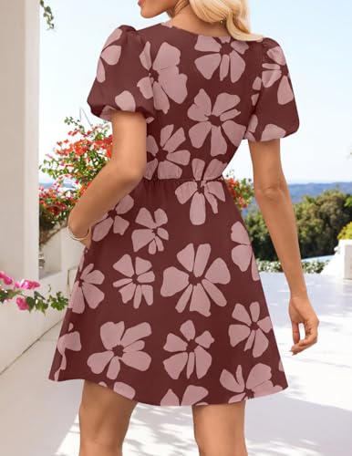 Image of ZESICA Women's Summer Short Sleeve Tie Front Mini Dress Babydoll Ruffle Pleated A Line Vacation Graduation Short Dresses