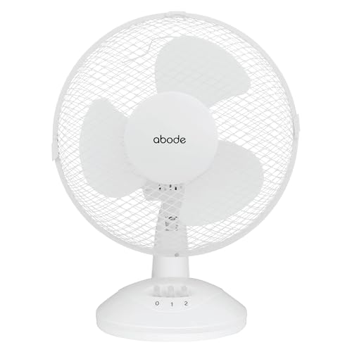 Abode 9 Inch Portable Desk Fan 2 Speeds Wide-Angled Oscillation Quiet Operation Perfect for Bedroom or Office White - APDF0921-AZ
