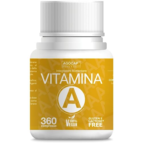 Vitamina A pura, 360 microcompresse ad alto dosaggio | 1200mcg per compressa di Vitamina A, 4000ui ad alta biodisponibilità | Agocap, Integratore Vitamina A, fatto in Italia