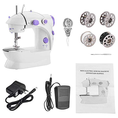 Mini-naaimachine, multifunctionele draagbare elektrische naaimachine, verstelbaar, 2 snelheden, met voetpedaal voor huishouden, reizen, kinderen, beginners, doe-het-zelf liefhebbers, paarse borduurmachine, EU-stekker - Image 6