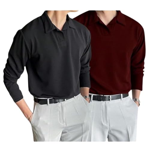 Image of Leriya Fashion Men's Black Long Sleeve Polo T Shirt | Solid Collared Casual Polo Tee for Men | Regular Fit Comfortable T-Shirt for Office, Casual (Available in Plus Size)