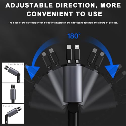 Cargador retráctil para coche 4 en 1, adaptador USB-C/A de 120W con cables 4