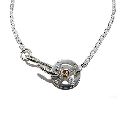 [TADY&KING] シルバー925 ネックレス 細 メンズ シルバーアクセサリーレジスト原宿 tkf-037 ネイティブフック＆レギュラーホイールホイールK18ロングホーンメタル (細丸チェーン45cm)