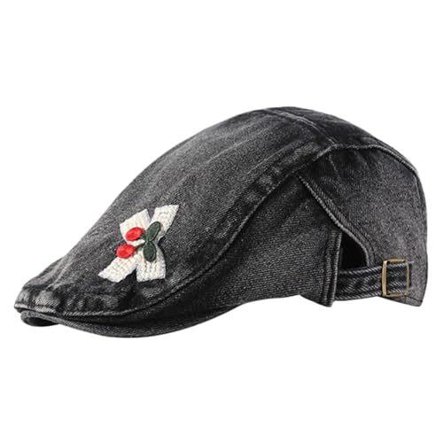 Girls Painter Hat Duckbill Hat Berets for Holiday Photography Handmade Casual Black