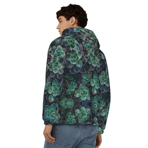 Sweat à capuche imprimé succulentes pour homme avec manches longues ajustables - 3