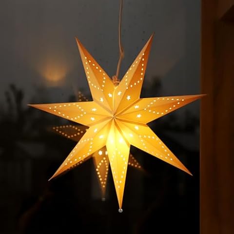 SALCAR Papierowa Gwiazda LED 55 cm Do Zawieszenia, Adwentowa Świecąca Lampa Okienna E14, Ciepła Biel, Bożonarodzeniowa Dekoracja 3D, Biała