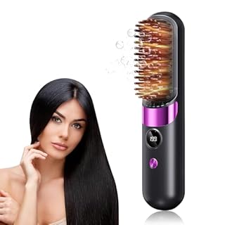 Brosse Lissante pour Cheveux, Mini Brosse Lissante Sans Fil, 4 RéGlages De TempéRature 140-199°, Portable, Multifonctionnel Cüramique Peigne Lissant une, Convient pour la Barbe et la Coiffure