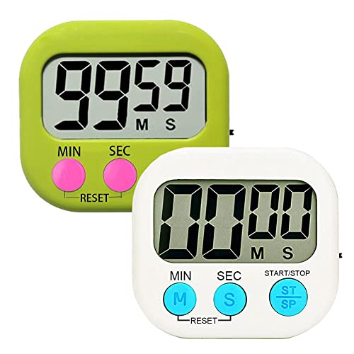 Kitchen Timer Digital for Teachers Kids Cooking with Magnetic + ON/Off Switch + Count Up Countdown, Stopwatch Timer Stand/Hook, Cooking Timer with Simple Operation, 2 Pack