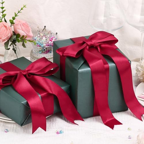 1-1/2 Inches 50 Yards Wine Red Satin Ribbon for Mothers Day Gift Wrapping,Flower Bouquet,Crafts,Wedding,Birthday,Christmas Party Decoration