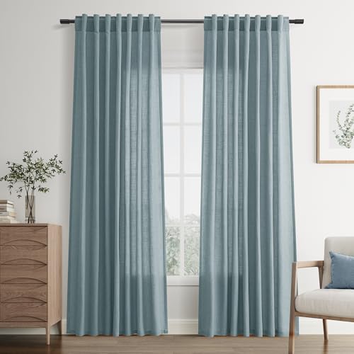 Image of Joywell Linen Curtains 96 Inches Long for Living Room Light Blue