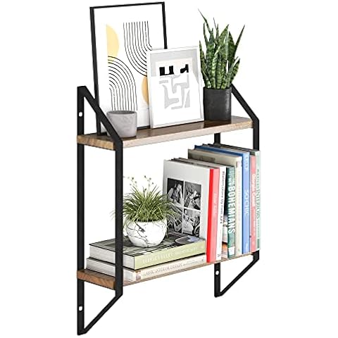YouHaveSpace Pydna Wall Shelves for Bathroom Decor, 2 Tier Bookshelf Living Room Decor, 17"x4.5" Floating Shelves for Bedroom, Kitchen Organization, Burnt Cover