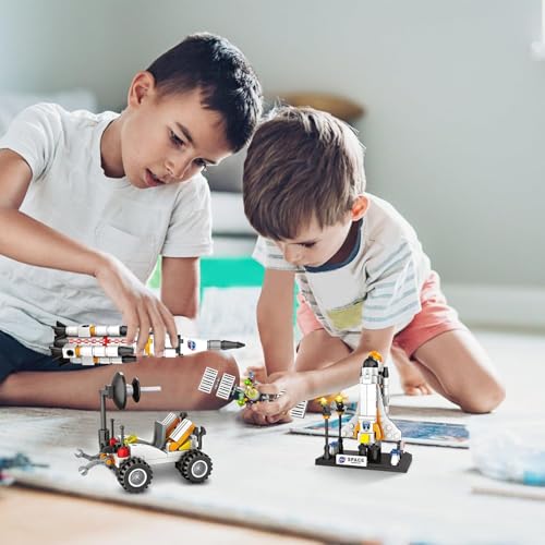 Image of Galaxy Hi-Tech Space Exploration Shuttle Toys for Kids,STEM Building Set Aerospace Building Kit Toy with Rocket,Space Shuttle,Moon Buggy & Satellite Educational Kit Space Theme Blocks & Bricks,168 Pcs
