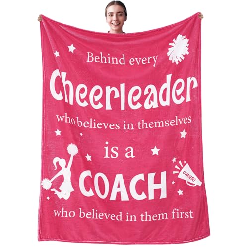 Tingjoo Cheer Coach Gift for Women 40‘' x 50‘' Cheerleader Blanket Cheerleading Appreciation Gift Cheer Blanket for Birthday Graduation Retirement Sports Party(Red)