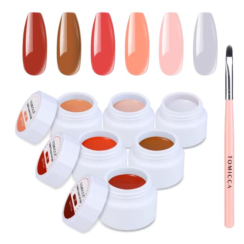TOMICCA Solid Gel Nail Polish Set, 6 Colors Orange Red Cream Gel Nail Polish Highly Pigmented, Long Lasting Solid Gel Polish Set with Brush for Women and Girls Nail Art Salon DIY at Home
