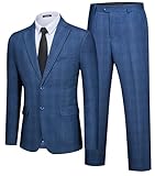 WEEN CHARM Men's 2 Piece Slim Fit Plaid Suit Business Casual Blazer Pants Set for Formal Wedding Prom Office Party Navy Blue